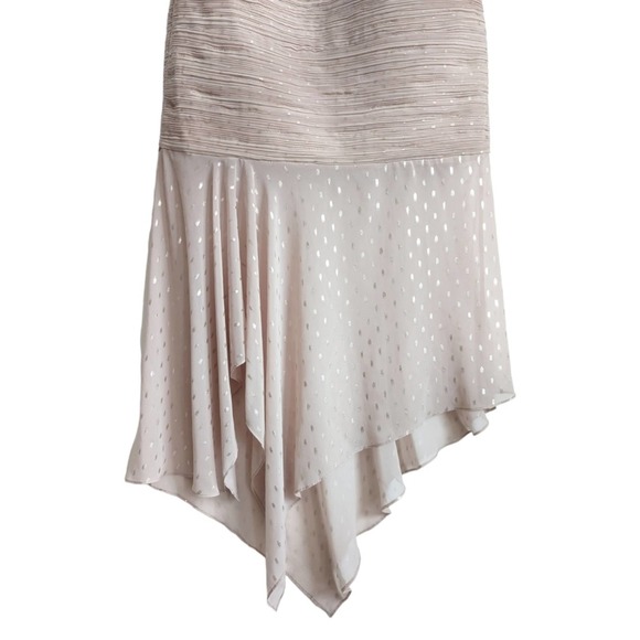 Halston Heritage One Shoulder Metallic Champagne Gold Trumpet Dress Size 8 - Picture 7 of 15